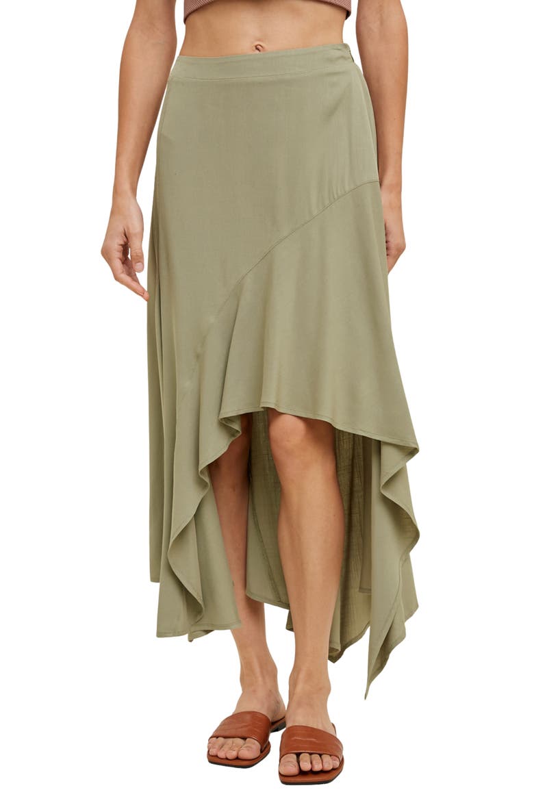 Asymmetric Midi Skirt, Main, color, OLIVE