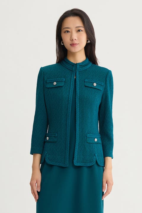 Braided Trim Pointelle Knit Jacket