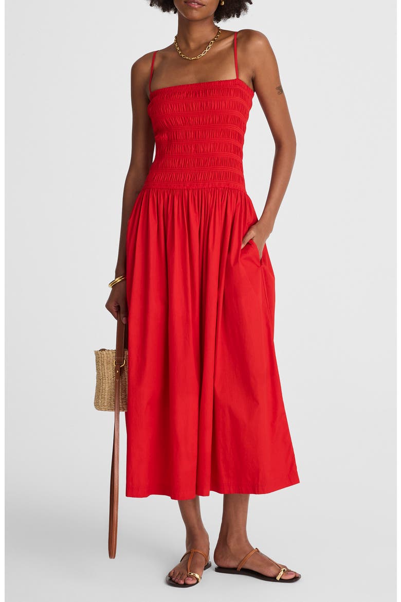 Smocked Cotton Poplin Maxi Dress, Main, color, FESTIVAL RED