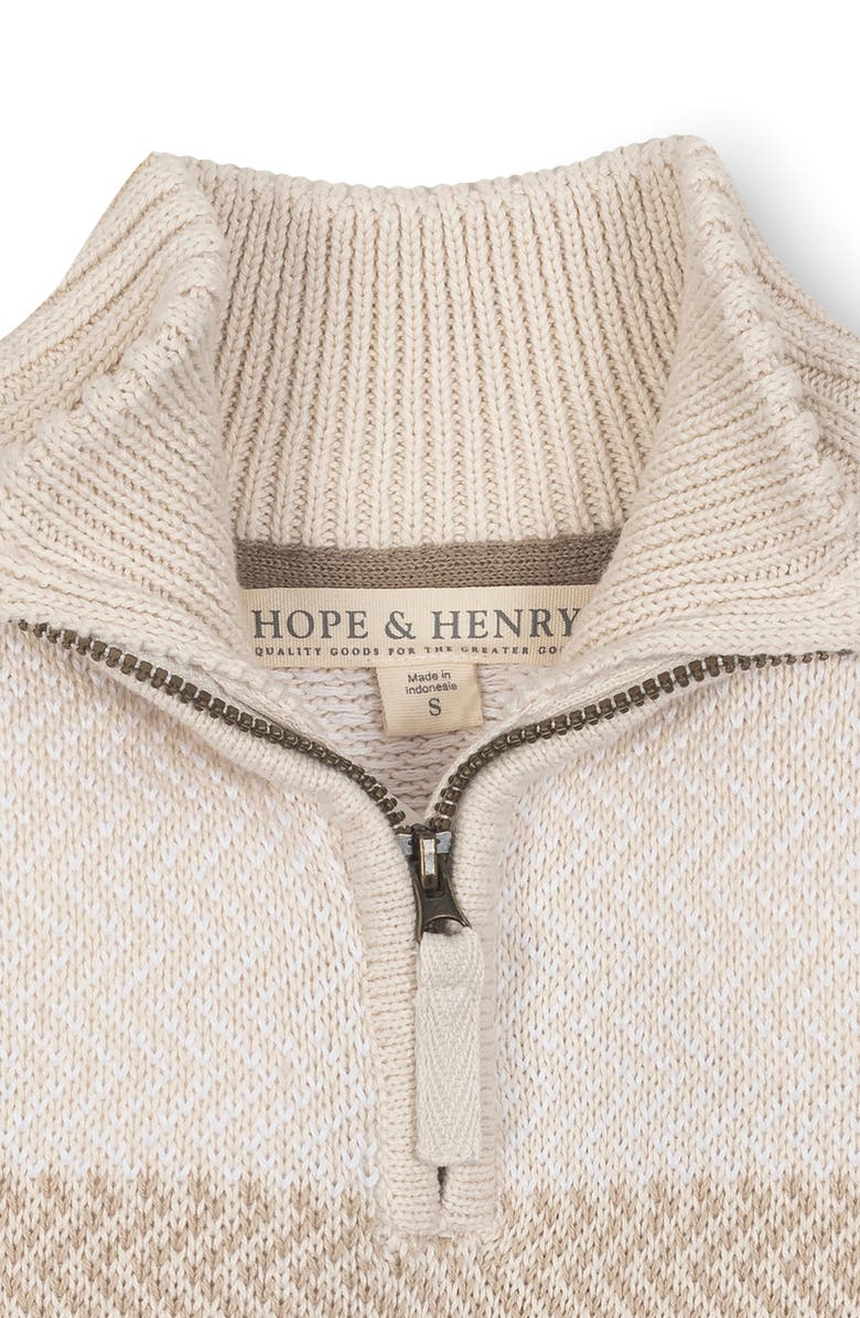 Hope & Henry Kids' Organic Long Sleeve Half Zip Sweater with Engineered Stripe, Alternate, color, Natural Chevron Chest Stripe