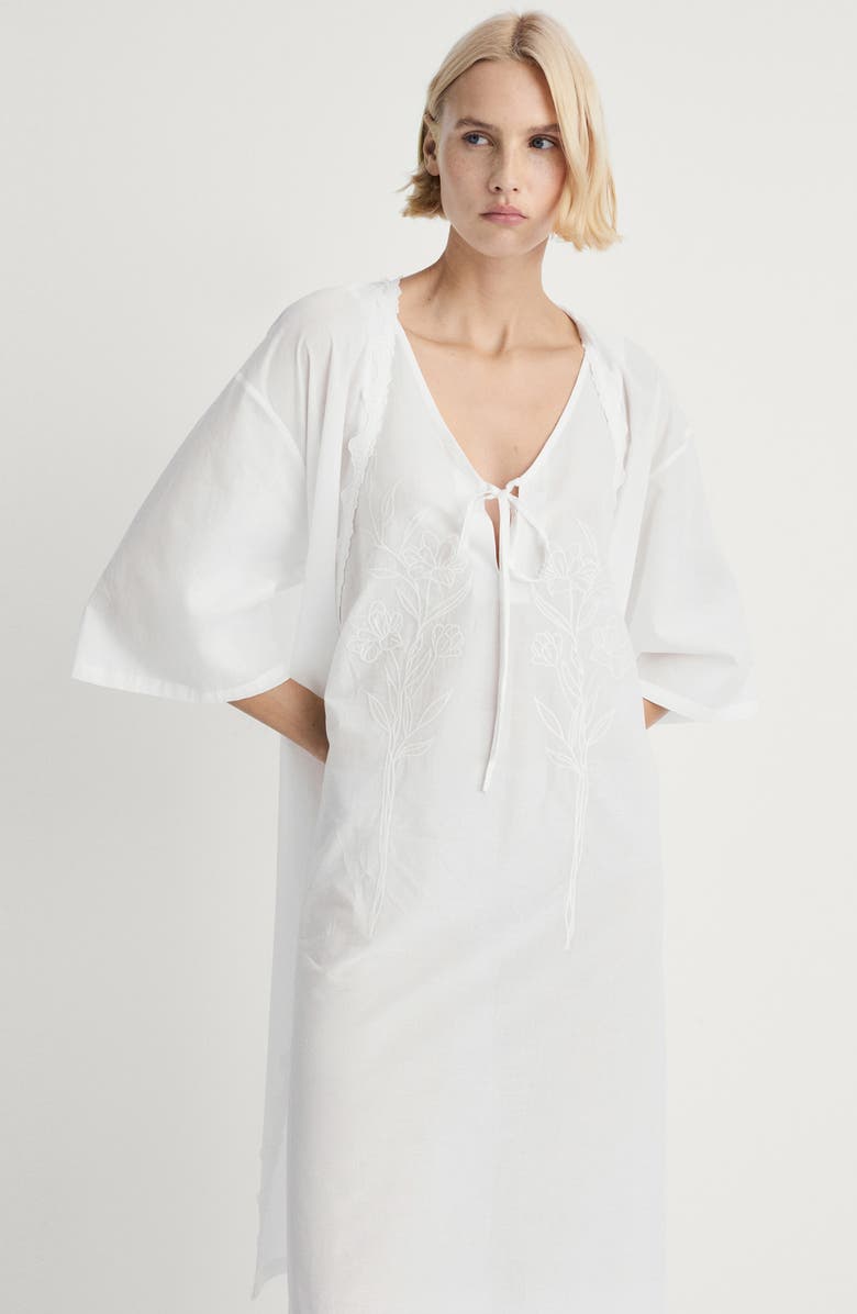 MANGO Lace Trim Cotton Robe, Alternate, color, 