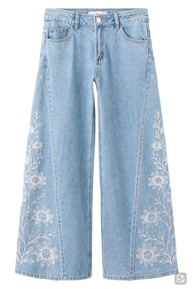 Embroidered Wide Leg Jeans, Main, color, MEDIUM BLUE