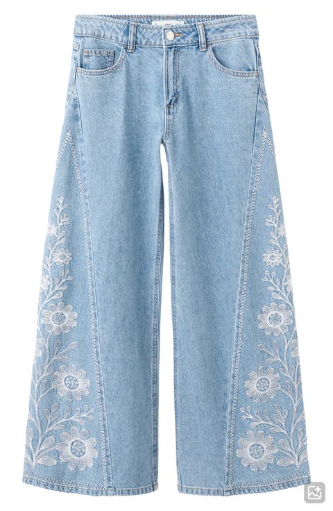 Embroidered Wide Leg Jeans