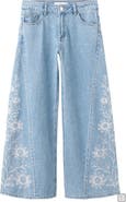MANGO TEEN Embroidered Wide Leg Jeans