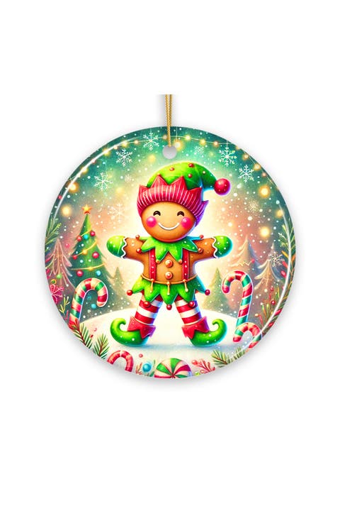 Gingerbread Elf Candy Cane Forest Ornament - Version 1