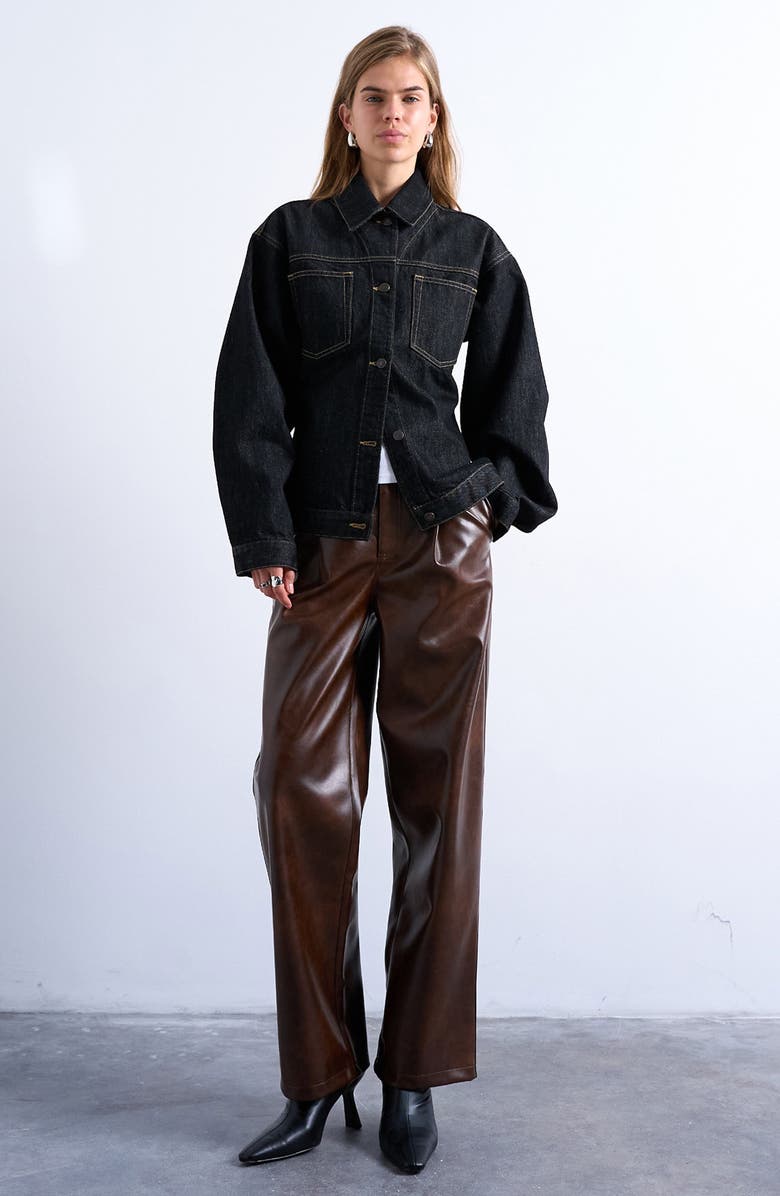 Topshop Faux Leather Pleated Pants, Alternate, color, Orange