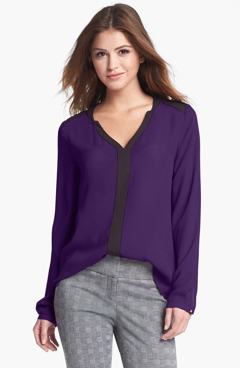 Vince Camuto V-Neck Colorblock Blouse, Main, color, 