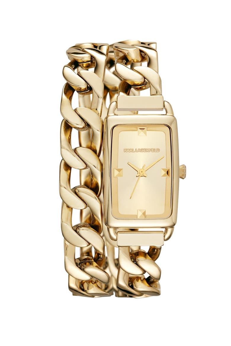 KARL LAGERFELD 'Kourbe' Double Wrap Bracelet Watch, 20mm x 30mm, Main, color, GOLD