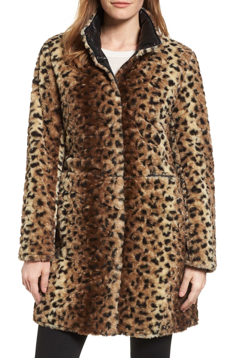 Reversible Faux Marled Fur Coat, Main, color, CHEETAH