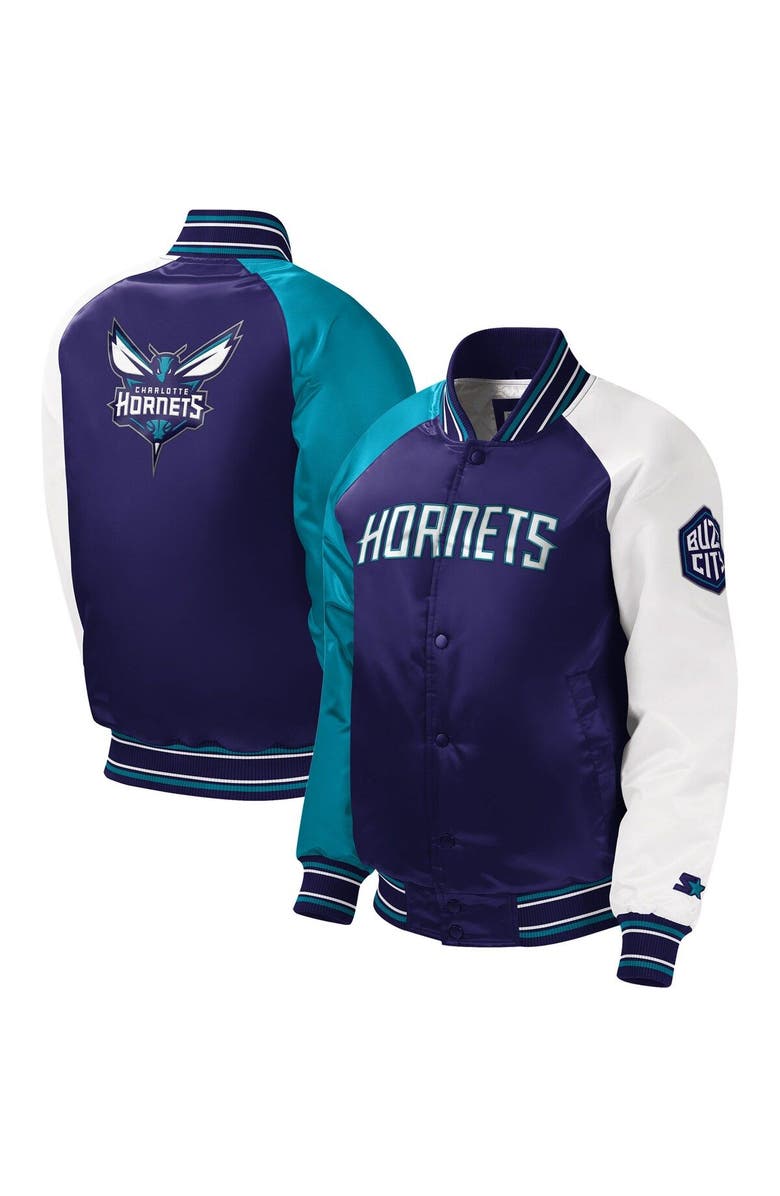 STARTER Youth Starter Purple Charlotte Hornets Raglan Full-Snap Varsity Jacket, Main, color, 