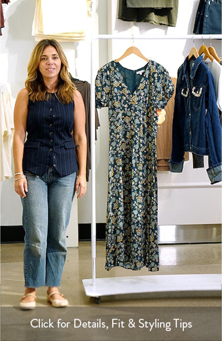 Floral Seamed Puff Sleeve Midi Dress, sales video thumbnail