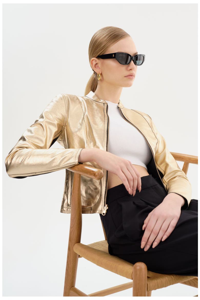CHAPIN | Reversible Leather Bomber, Alternate, color, Black/Gold