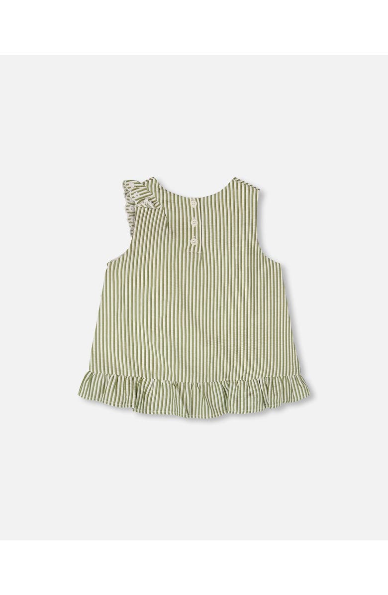 Deux par Deux Sleeveless Embroidered Ruffle Stripes Top, Alternate, color, Green & Off White Stripes