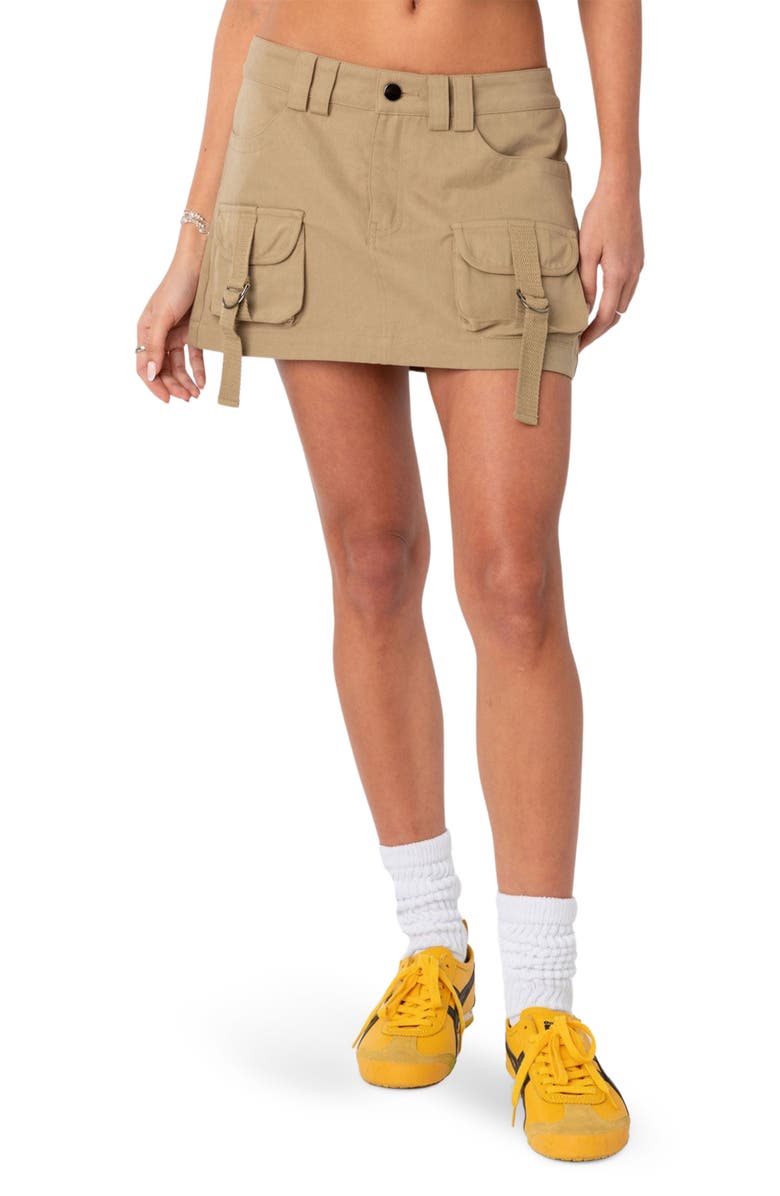 EDIKTED Janelle Low Rise Cotton Cargo Miniskirt, Main, color,