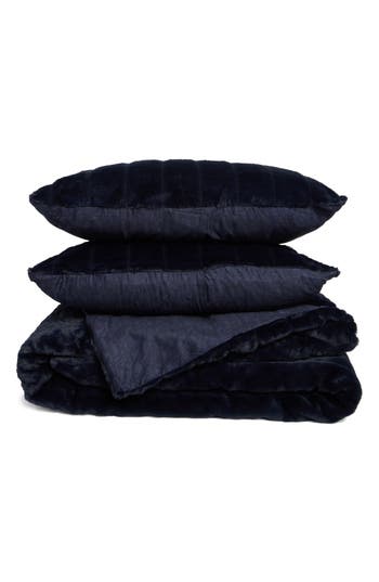 Karl Lagerfeld Faux Fur Channel Quilted Reversible Duvet Cover Set In Black