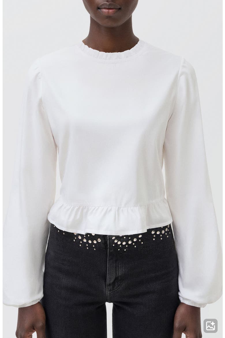 Ruffle Hem Cotton Blouse, Main, color, OFF WHITE