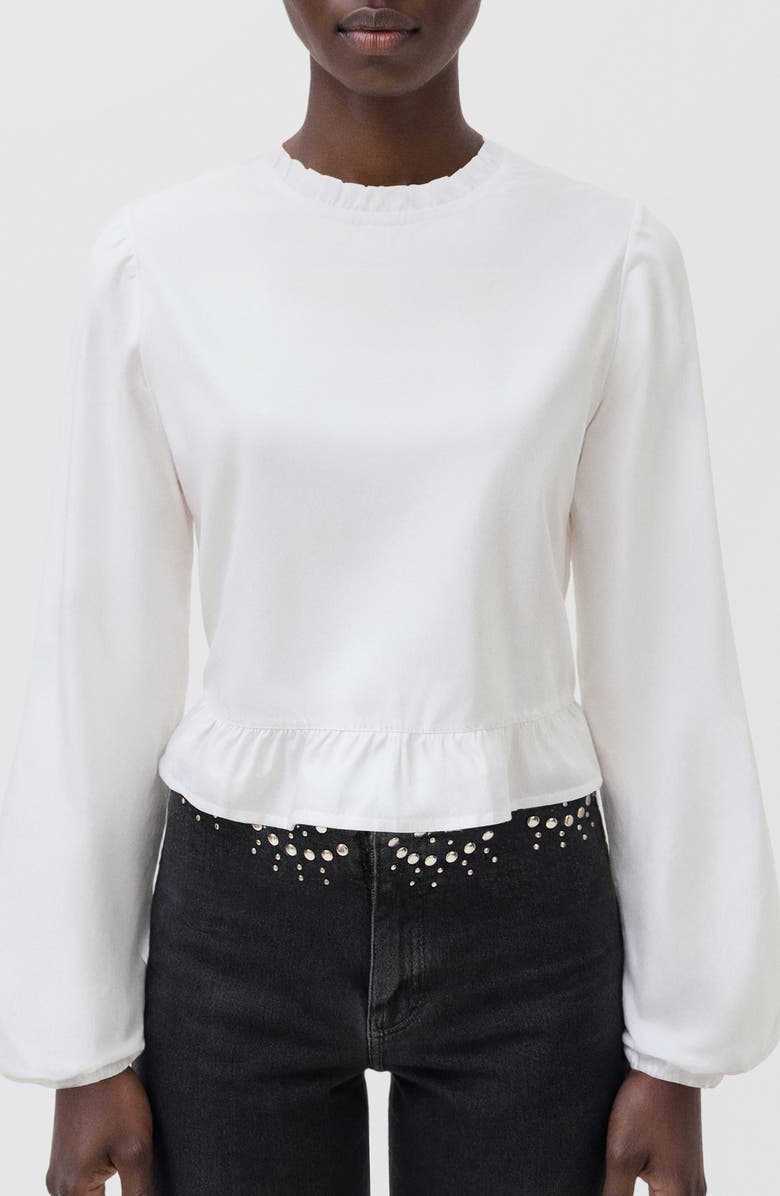 MANGO TEEN Ruffle Hem Cotton Blouse, Main, color, Off White