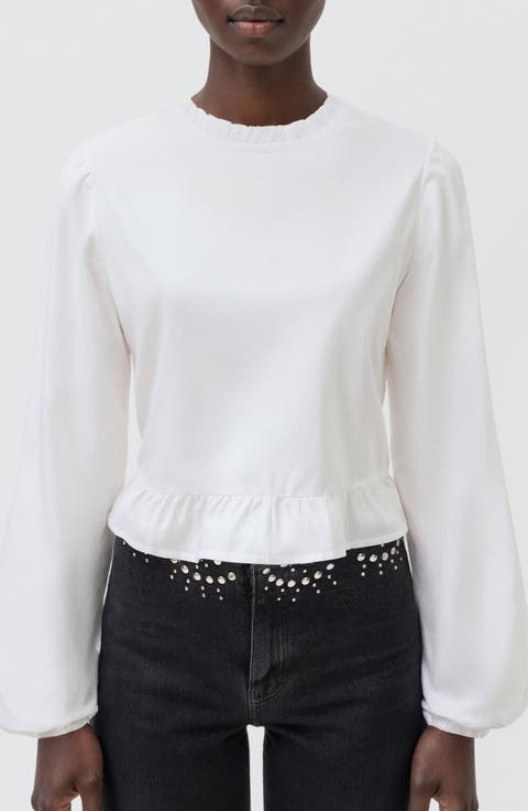Ruffle Hem Cotton Blouse