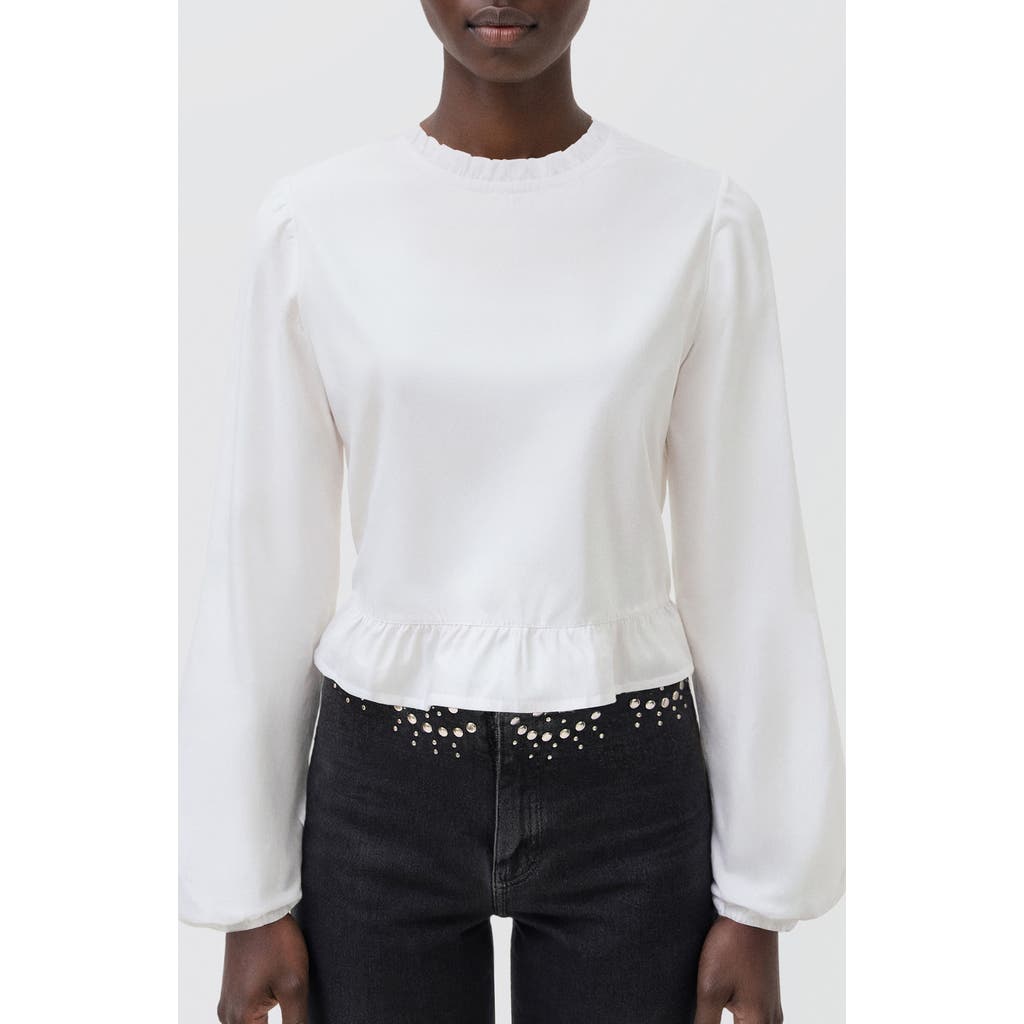 Mango Teen Ruffle Hem Cotton Blouse In White