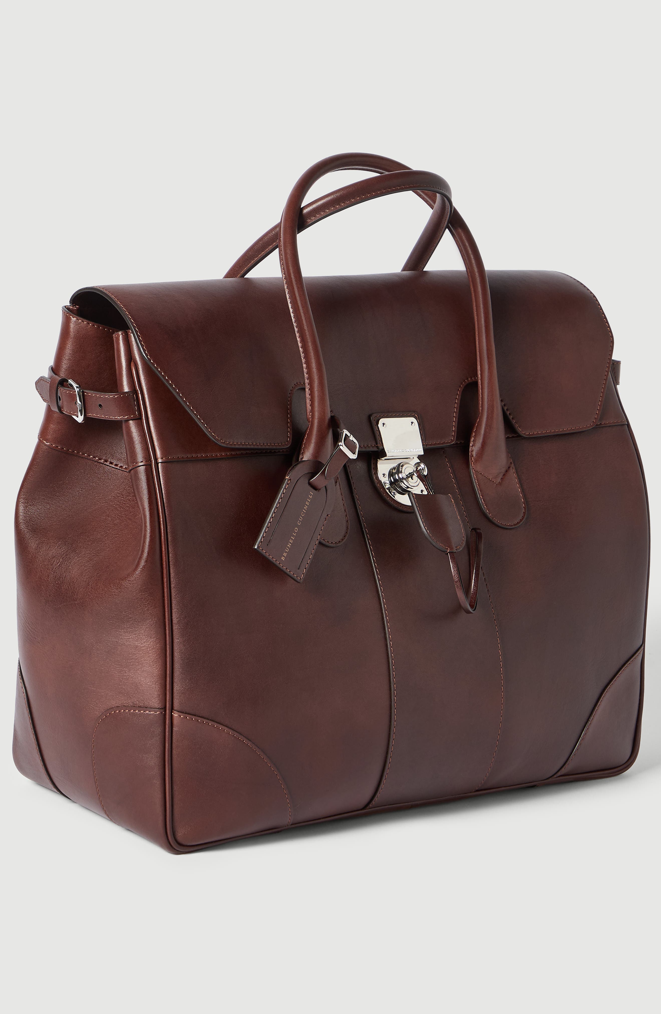 Brunello Cucinelli Calfskin Boston casual bag, Alternate, color, Burgundy