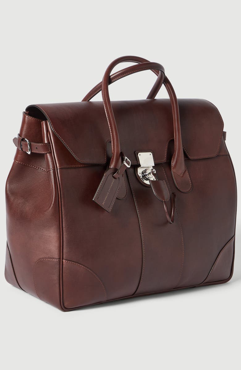 Brunello Cucinelli Calfskin Boston casual bag, Alternate, color, Burgundy