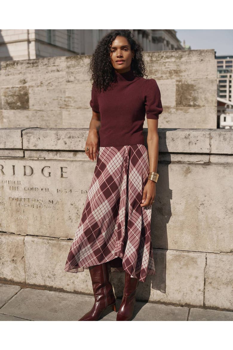 Checked Layered Midi Dress, Alternate, color, Burgundy