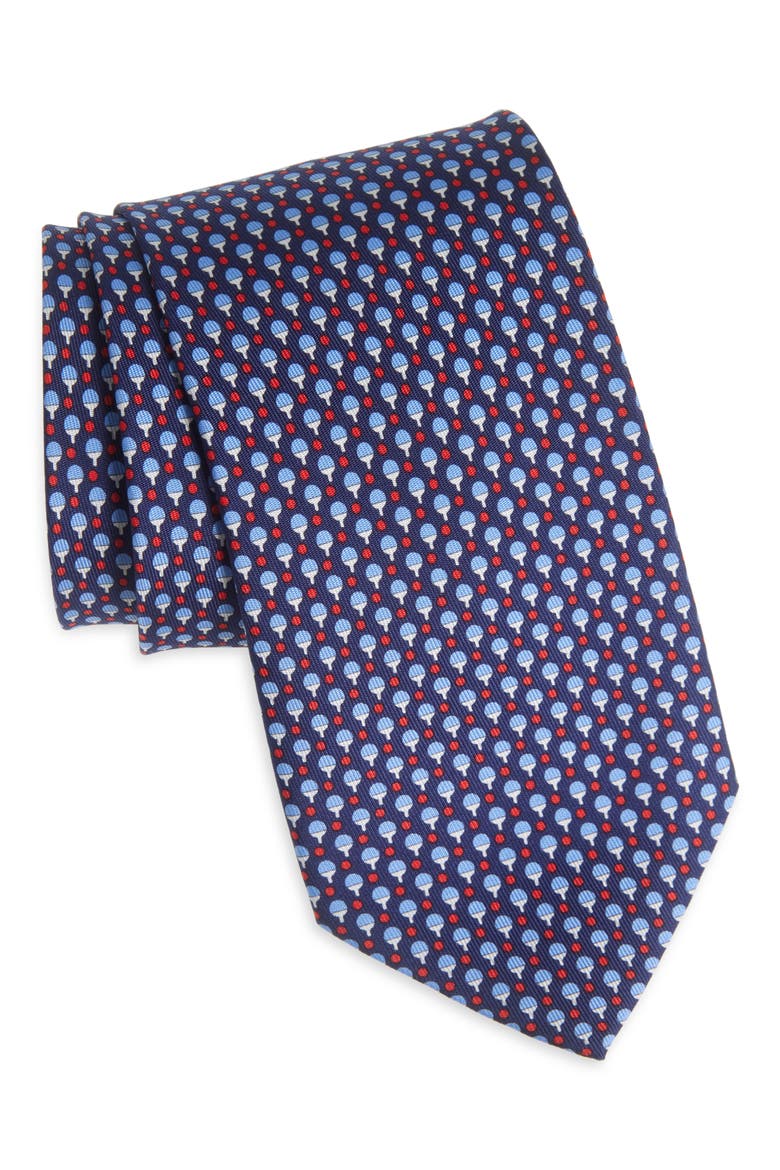 Zac Table Tennis Print Silk Tie, Main, color, NAVY/ ROSSO