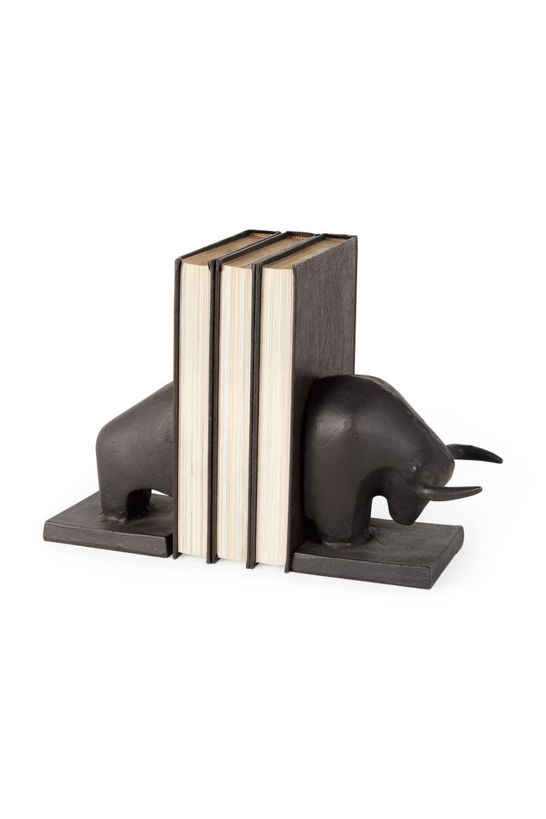 Tauro Cast Aluminum Raging Bull Bookends, Alternate, color, Black