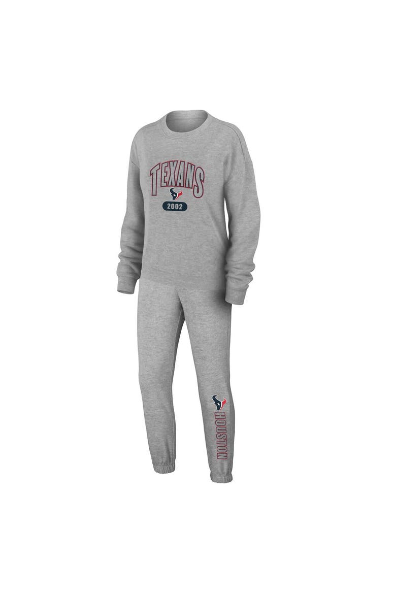 Women's WEAR by Erin Andrews Heather Gray Houston Texans Knit Long Sleeve Tri-Blend T-Shirt & Pants Sleep Set, Main, color, Heather Gray