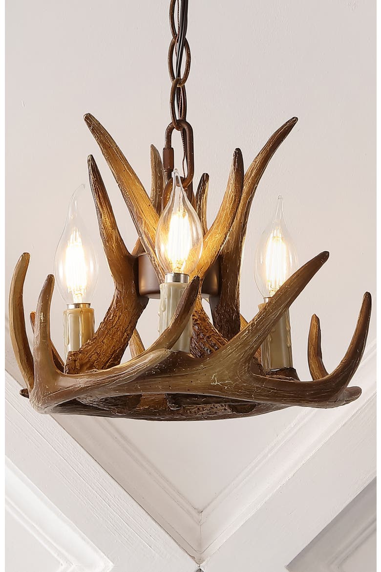 Nelle Adjustable Resin Antler 3-Light LED Chandelier, Alternate, color, Brown