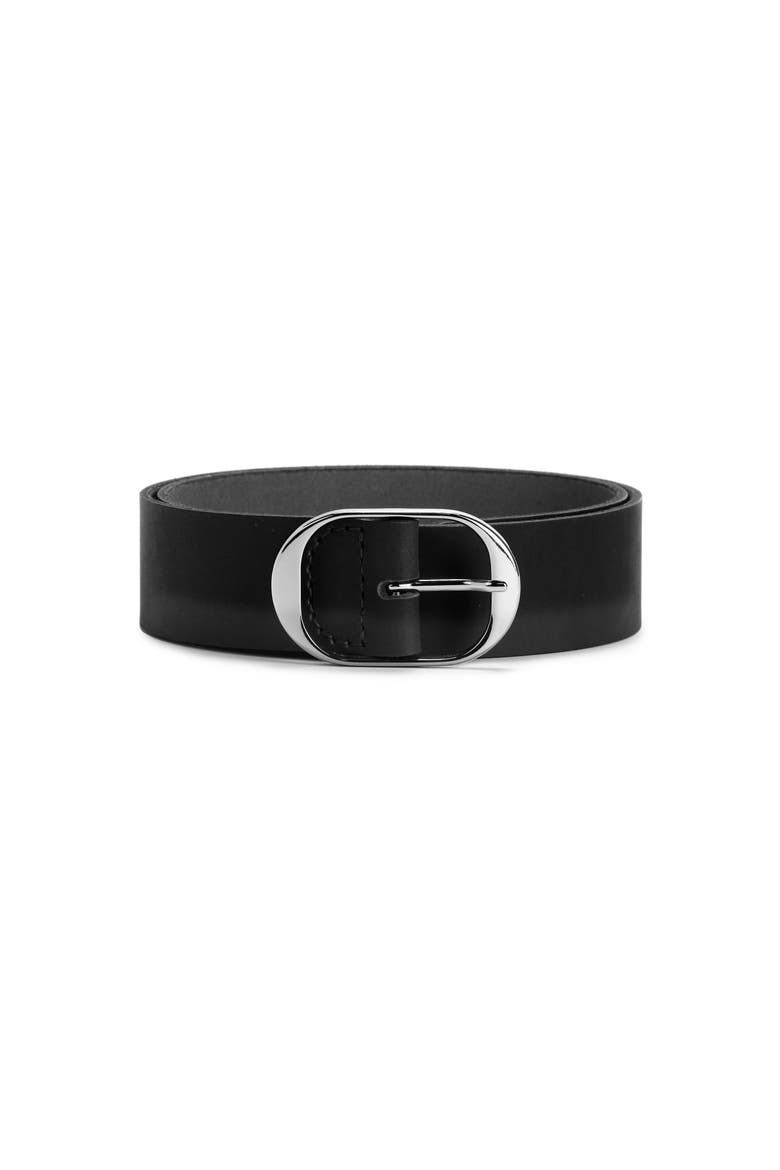 Oval Buckle Leather Belt 45mm, Main, color, Black and Polished Nickel