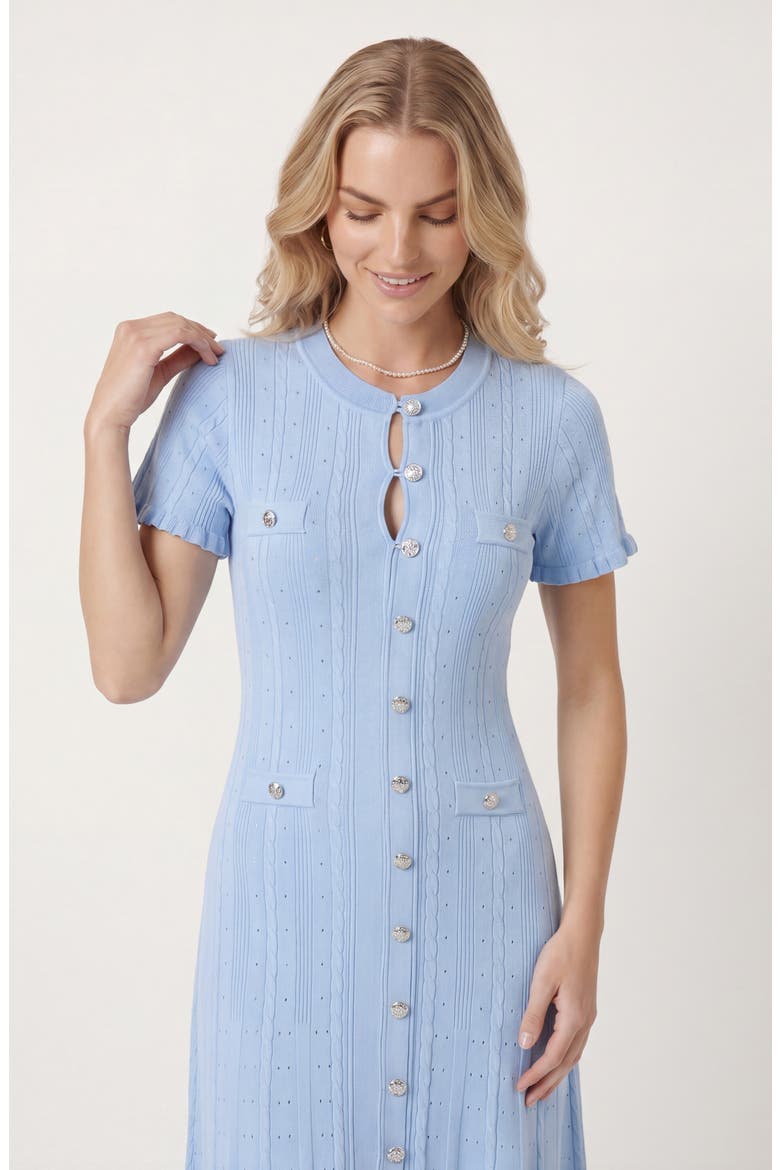 Button Front Knit Short Sleeve Midi Dress, Alternate, color, Blue