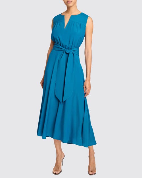 Santorelli Mira Sleeveless Hi-lo Hemline In Silk Crepe De Chine Midi Dress In Aquamarine