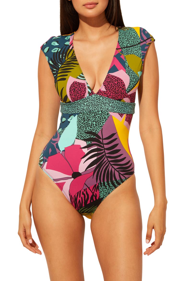 Jungle Book Cap Sleeve One-Piece Swimsuit, Main, color, MULTI-COLORED