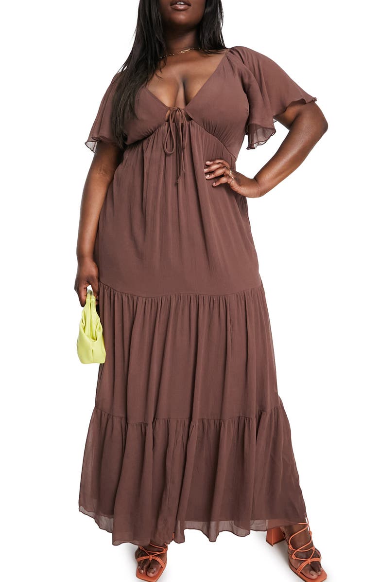 ASOS DESIGN Curve Cutout Chiffon Maxi Dress, Main, color,