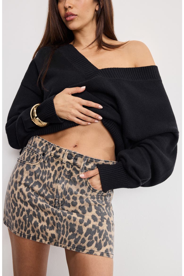 '90s Leopard Print Denim Miniskirt, Alternate, color, LUCKY LEOPARD001