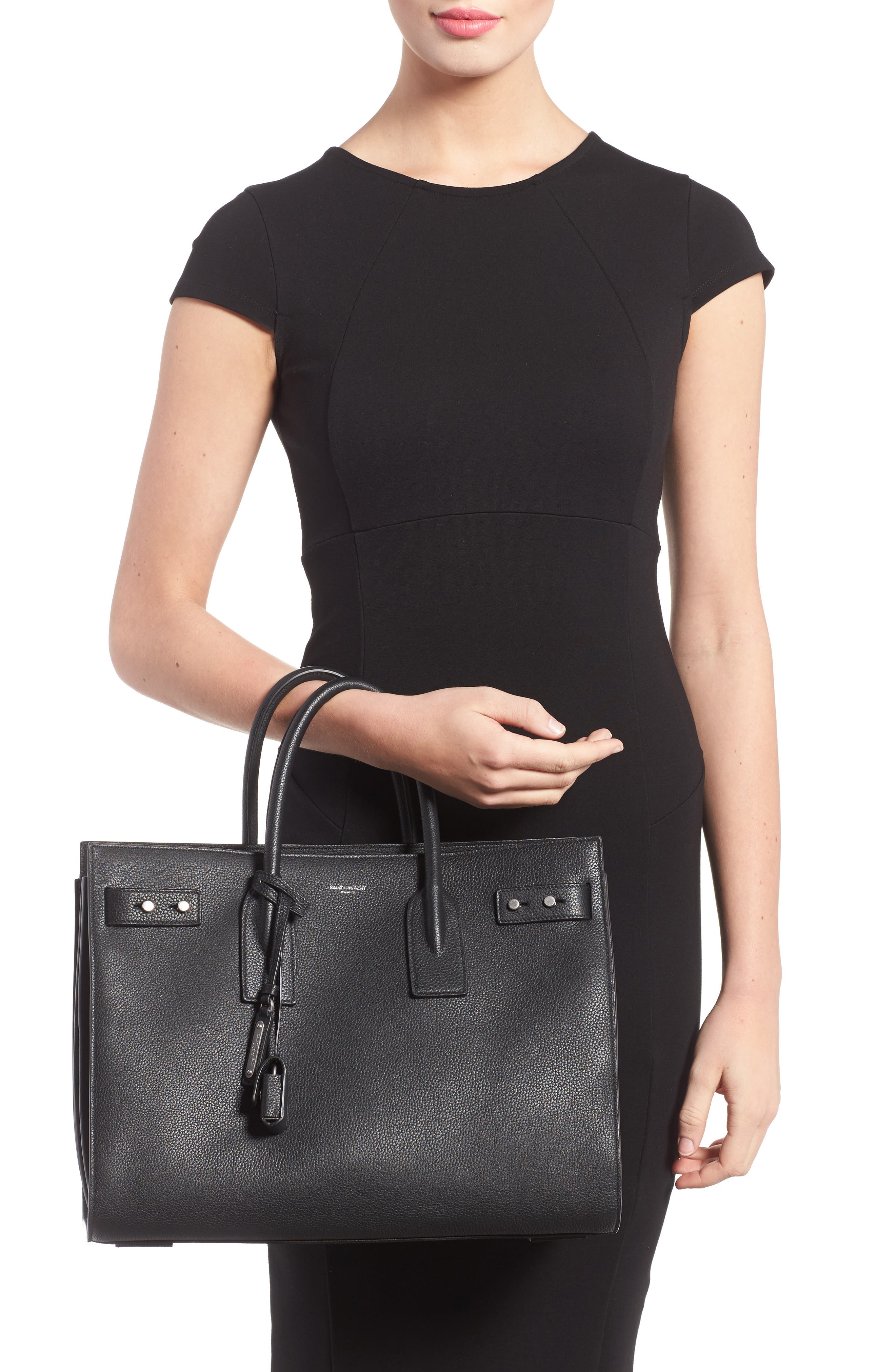 Medium Sac de Jour Grained Leather Tote, Alternate, color, NOIR