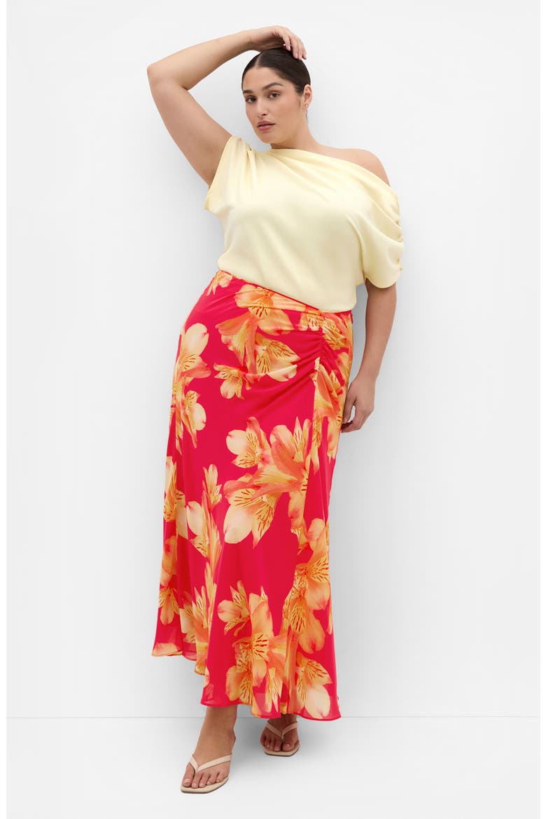 Soiree Print Ruched Maxi Skirt, Alternate, color, FUCHSIA LILY