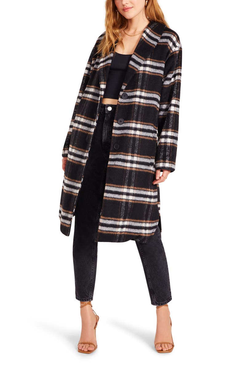 BB Dakota by Steve Madden Shawl Good Plaid Longline Coat, Alternate, color,