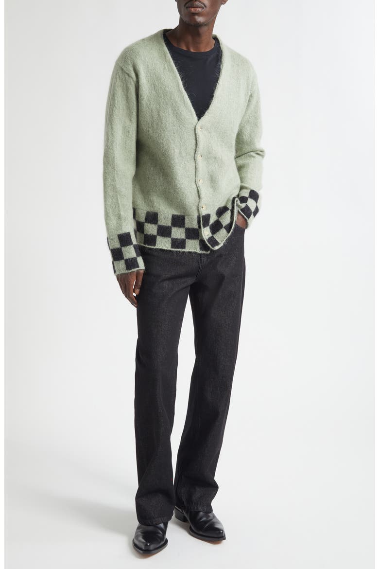 Chevy Mohair V-Neck Cardigan, Alternate, color, GREEN/ BLACK