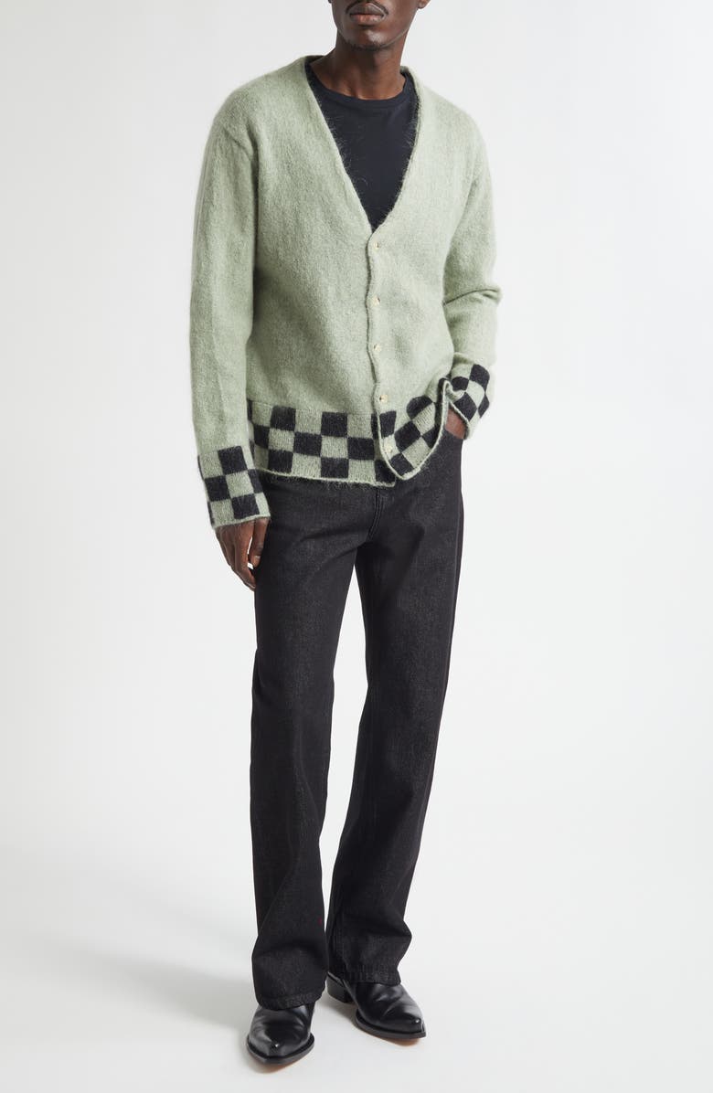 Second Layer Chevy Mohair V-Neck Cardigan, Alternate, color, Green/ Black