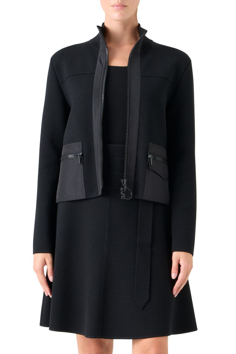 Mixed Media Crop Jacket, Main, color, BLACK