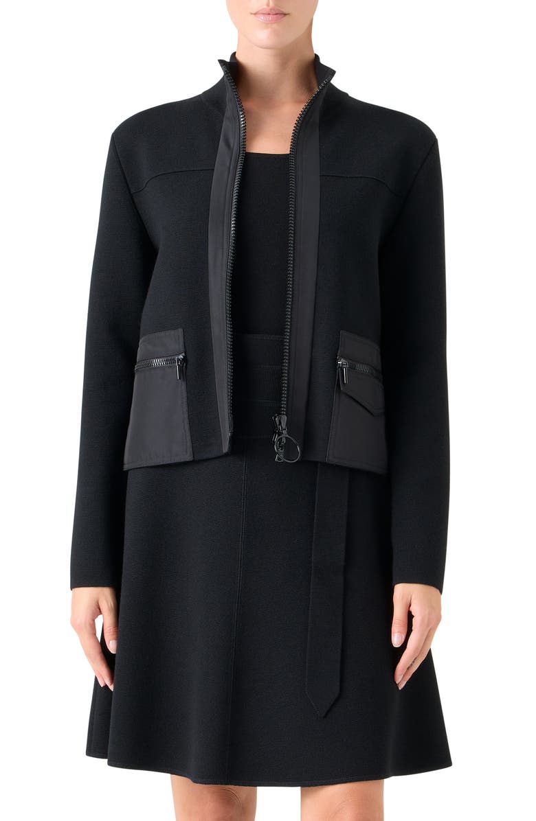 Akris punto Mixed Media Crop Jacket, Main, color, Black