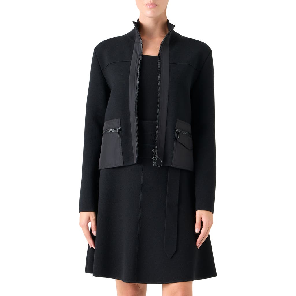 Akris Punto Mixed Media Crop Jacket In Black