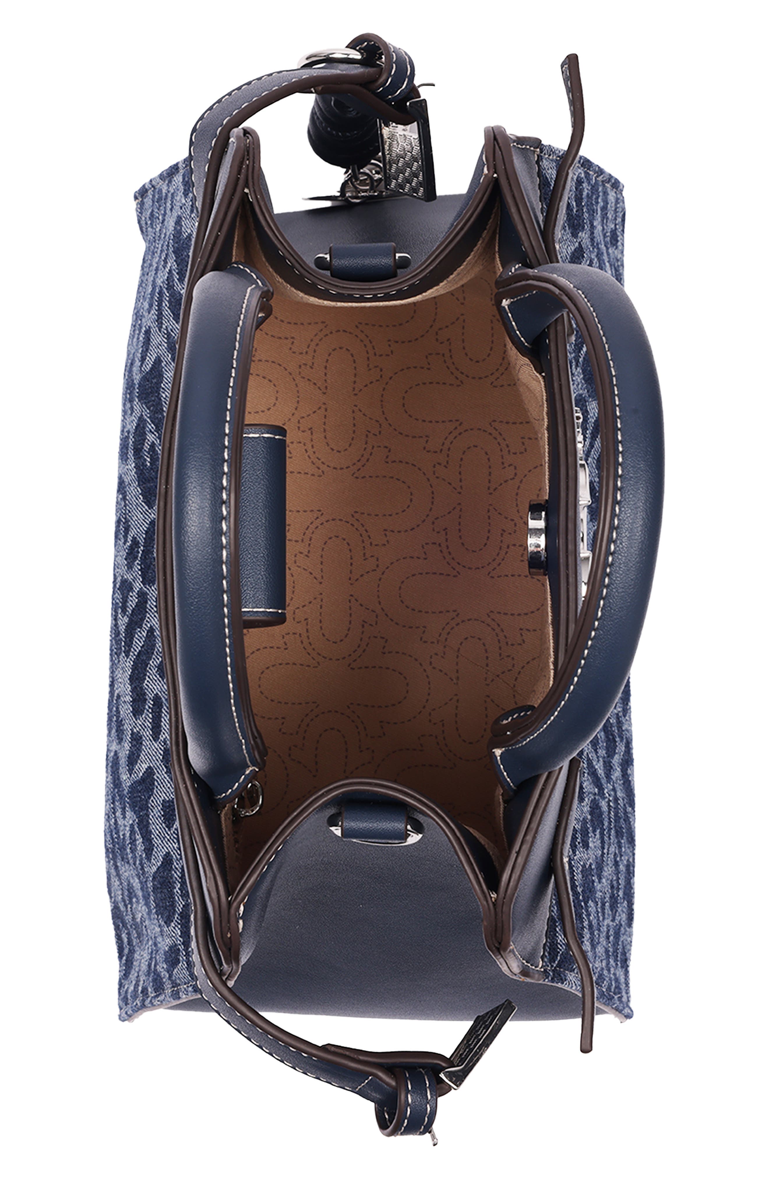 Beckham Leopard Denim Belted Tote, Alternate, color, NAVY