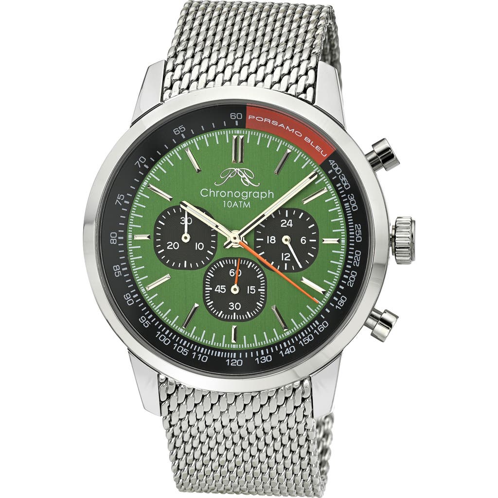 Porsamo Bleu Simon Mesh Strap Chronograph Watch, 44mm In Silver Black And Green