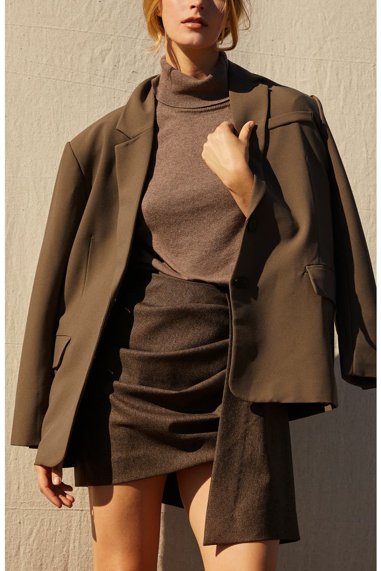 Oversized Single-Breasted Blazer, Alternate, color, Brown Grey