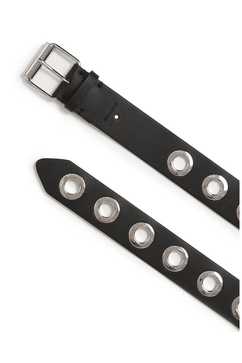 Large Grommet Leather Belt, Alternate, color, BLACK/ SHINY NICKEL