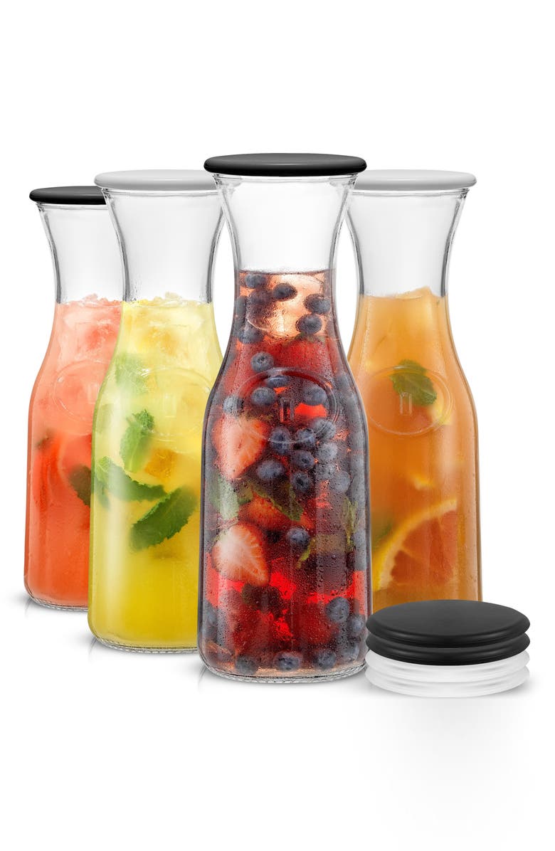 JoyJolt Hali Set of 4 Glass Carafe, Alternate, color, Clear