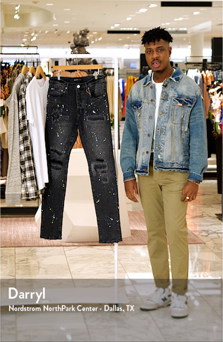 PURPLE Paint Splatter Ripped Knee Skinny Jeans, sales video thumbnail